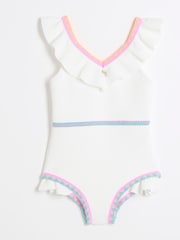 River Island White Girls Frilled Whipstitch Swimsuit - Image 1 of 4