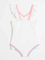 River Island White Girls Frilled Whipstitch Swimsuit - Image 2 of 4