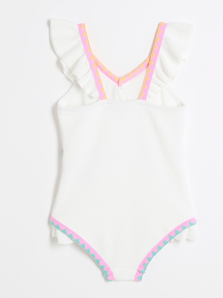 River Island White Girls Frilled Whipstitch Swimsuit - Image 2 of 4