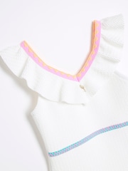 River Island White Girls Frilled Whipstitch Swimsuit - Image 3 of 4