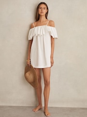 Reiss Ivory Cream Lucia Cotton Off Shoulder Mini Dress - Image 4 of 5