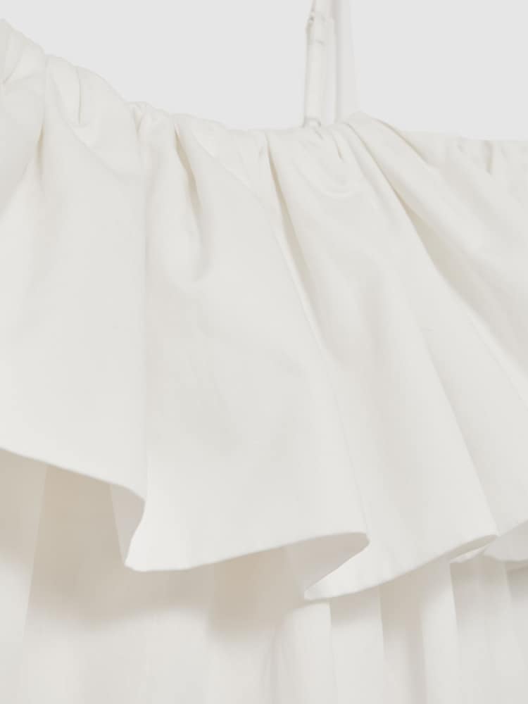 Reiss Ivory Cream Lucia Cotton Off Shoulder Mini Dress - Image 5 of 5