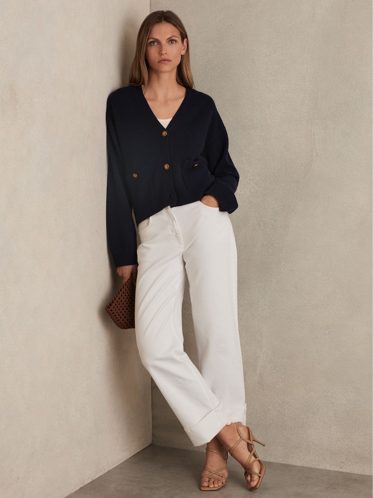 Mornarica - Reiss Mila Wool-Cashmere Button Cardigan - Slika 1 iz 6
