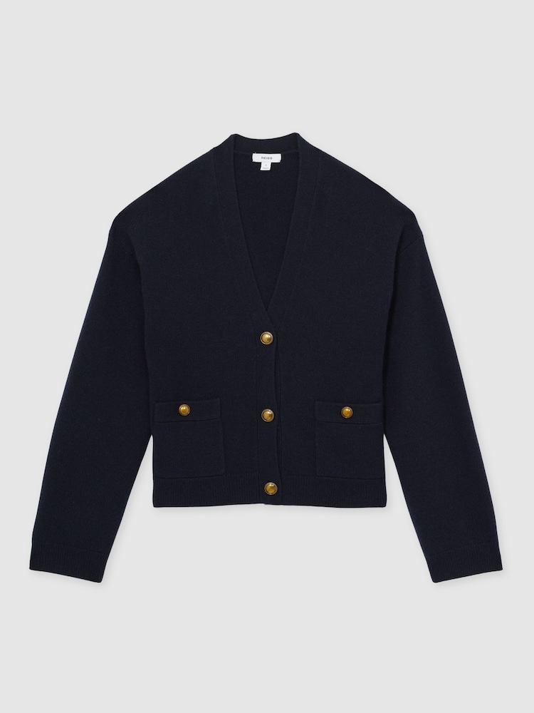 Reiss Navy Mila Wool-Cashmere Button Cardigan - Image 2 of 6 Reiss Navy Mila Wool-Cashmere Button Cardigan - Image 2 of 6