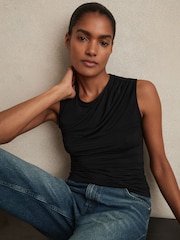 Reiss Black Dani Stretch-Modal Ruched Vest - Image 1 of 6