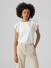VERO MODA White Broderie Short Sleeve T-Shirt - Image 3 of 6