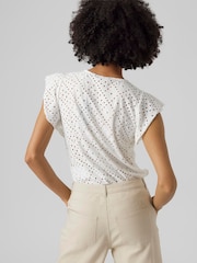 VERO MODA White Broderie Short Sleeve T-Shirt - Image 4 of 6