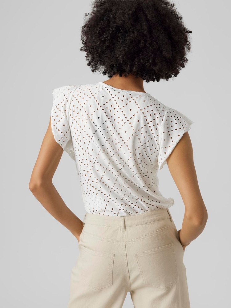 VERO MODA White Broderie Short Sleeve T-Shirt - Image 4 of 6