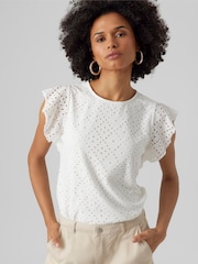 VERO MODA White Broderie Short Sleeve T-Shirt - Image 5 of 6