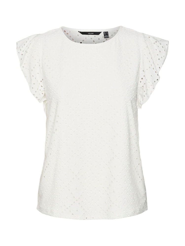 VERO MODA White Broderie Short Sleeve T-Shirt - Image 6 of 6