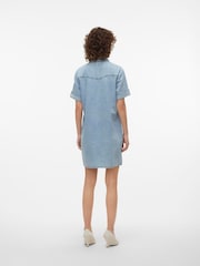 VERO MODA Blue Short Sleeve Button Down Denim Dress - Image 3 of 5