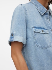 VERO MODA Blue Short Sleeve Button Down Denim Dress - Image 5 of 5