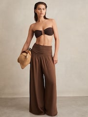Reiss Brown Lola Lyocell Blend Wide Leg Trousers - Image 1 of 6