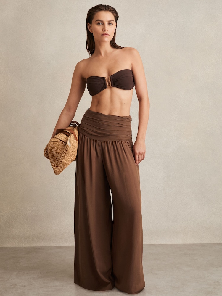 Reiss Brown Lola Lyocell Blend Wide Leg Trousers - Image 1 of 6