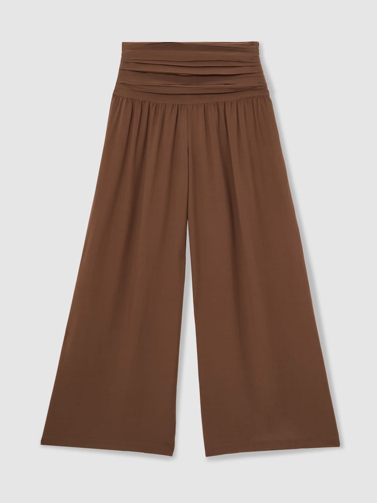 Reiss Brown Lola Lyocell Blend Wide Leg Trousers - Image 2 of 6