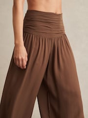 Reiss Brown Lola Lyocell Blend Wide Leg Trousers - Image 3 of 6