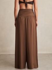 Reiss Brown Lola Lyocell Blend Wide Leg Trousers - Image 5 of 6