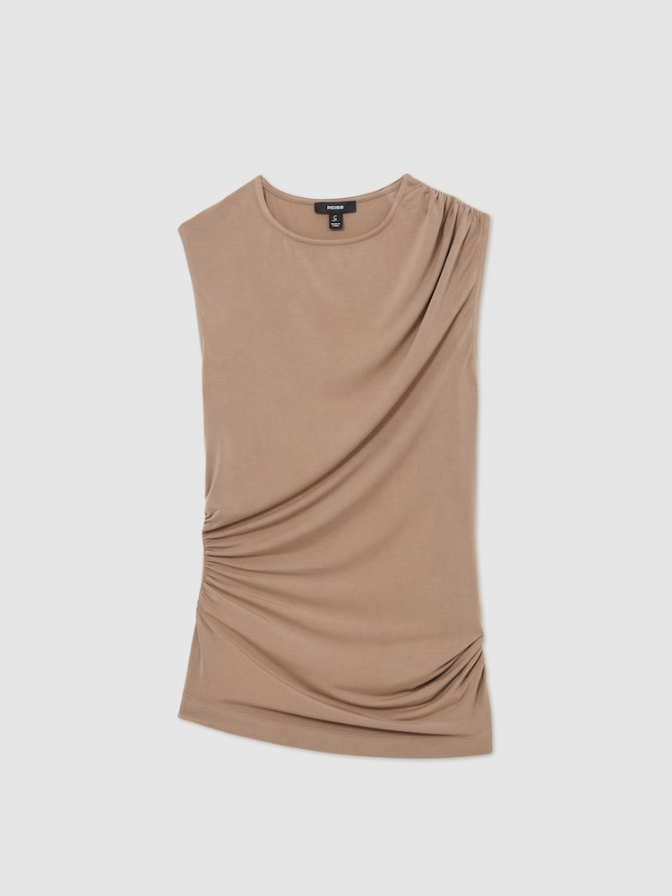 Reiss Mocha Brown Dani Stretch-Modal Ruched Vest - Image 2 of 6