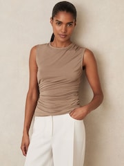Reiss Mocha Brown Dani Stretch-Modal Ruched Vest - Image 3 of 6