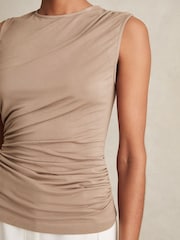 Reiss Mocha Brown Dani Stretch-Modal Ruched Vest - Image 4 of 6