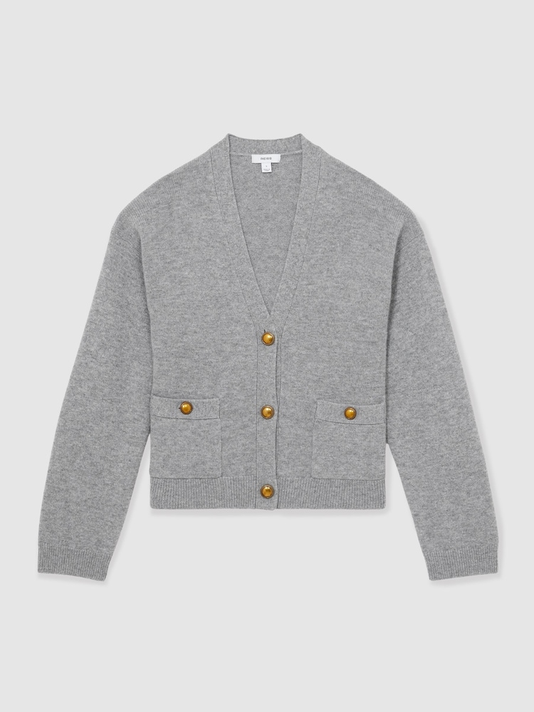 Reiss Silver Grey Mila Wool-Cashmere Button Cardigan - Image 2 of 6