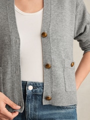 Reiss Silver Grey Mila Wool-Cashmere Button Cardigan - Image 4 of 6