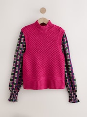Bright Pink Layer Look Knitted Tank With Wool - Image 1 of 3