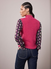 Bright Pink Layer Look Knitted Tank With Wool - Image 4 of 8