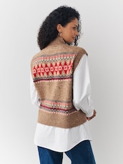 Camel Brown Fairisle Pattern Layer Look High Neck Knitted Tank - Image 3 of 7