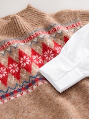 Camel Brown Fairisle Pattern Layer Look High Neck Knitted Tank - Image 7 of 7