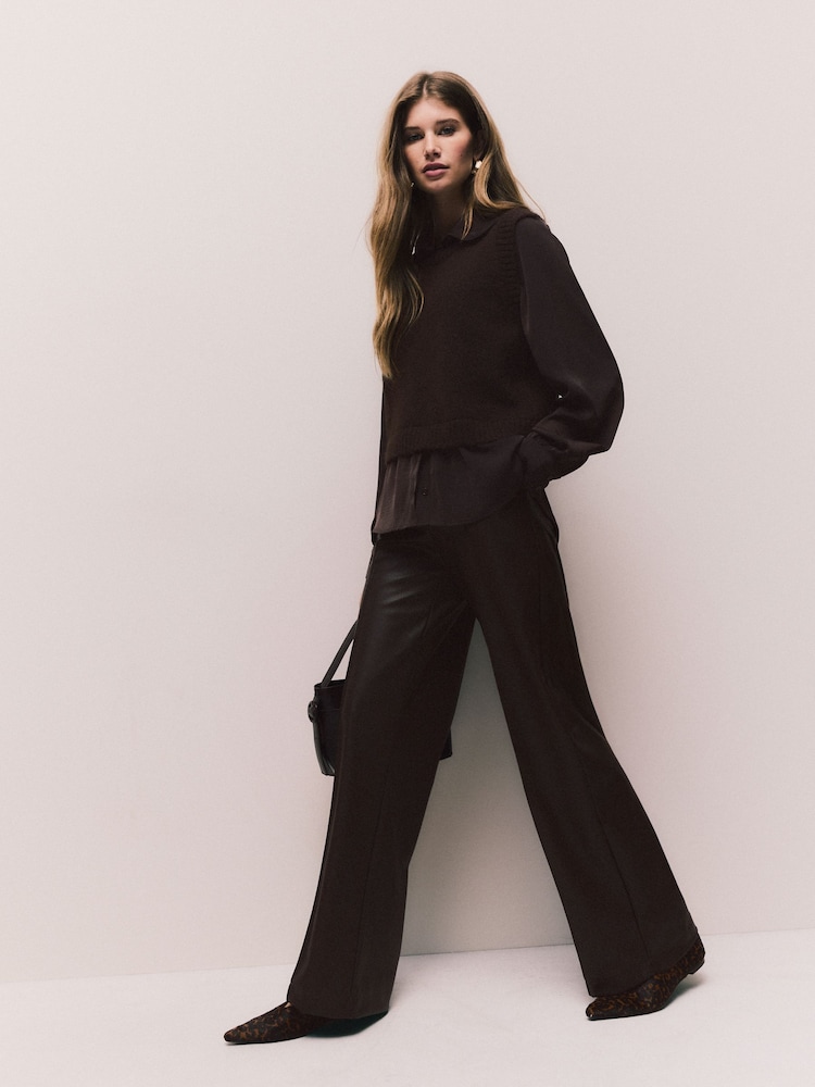 Chocolate Brown Satin Shirt Layer Knitted Tank - Image 2 of 6