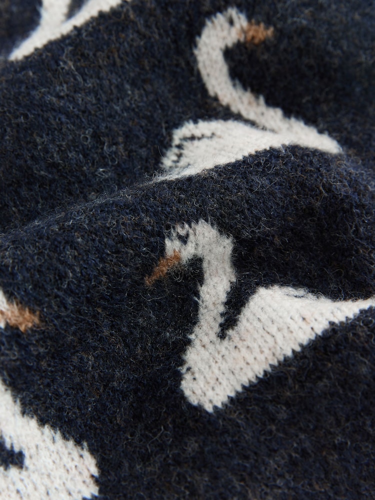 Navy Blue/White Swan Collar Layer Printed Jumper With Wool - Image 2 of 3