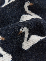 أزرق داكن/أبيض تصميم بجعة - Collar Layer Jumper With Wool - صورة 7 من 8