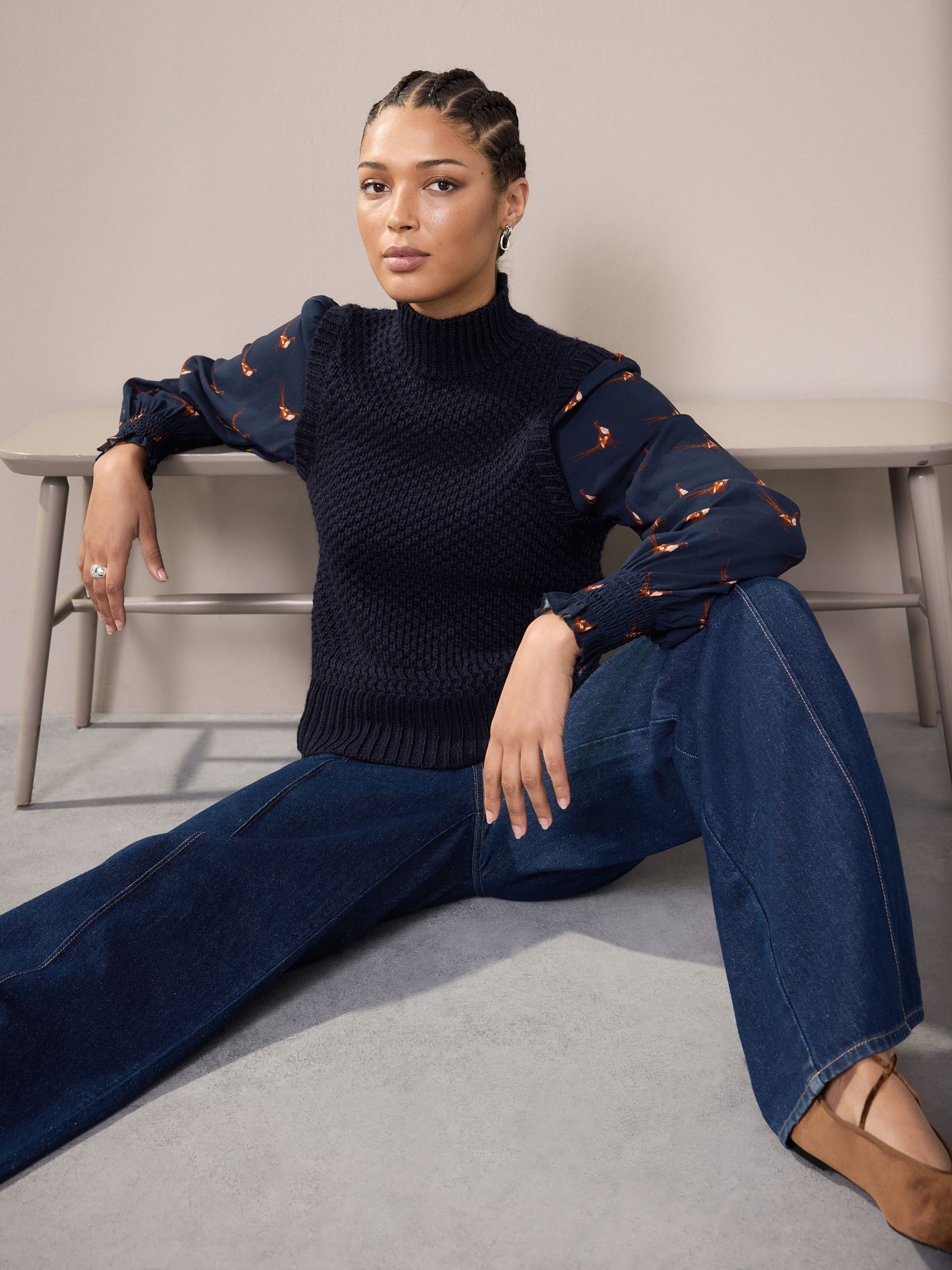 Buy Navy Blue Pheasant Layer Look Knitted Tank With Wool from the