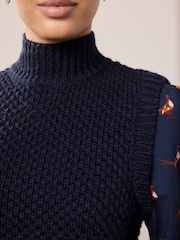 Navy Blue Pheasant Layer Look Knitted Tank With Wool - Image 4 of 7