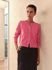 Bright Pink 100% Cashmere Long Sleeve Cardigan - Image 1 of 8