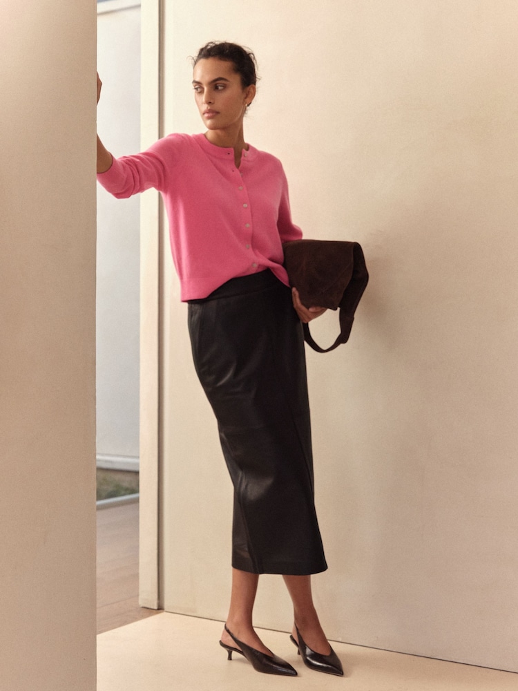 Bright Pink 100% Cashmere Long Sleeve Cardigan - Image 2 of 8