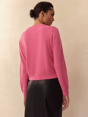 Bright Pink 100% Cashmere Long Sleeve Cardigan - Image 3 of 8