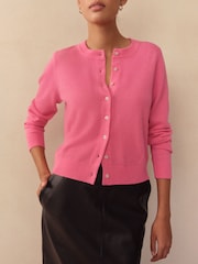 Bright Pink 100% Cashmere Long Sleeve Cardigan - Image 4 of 8