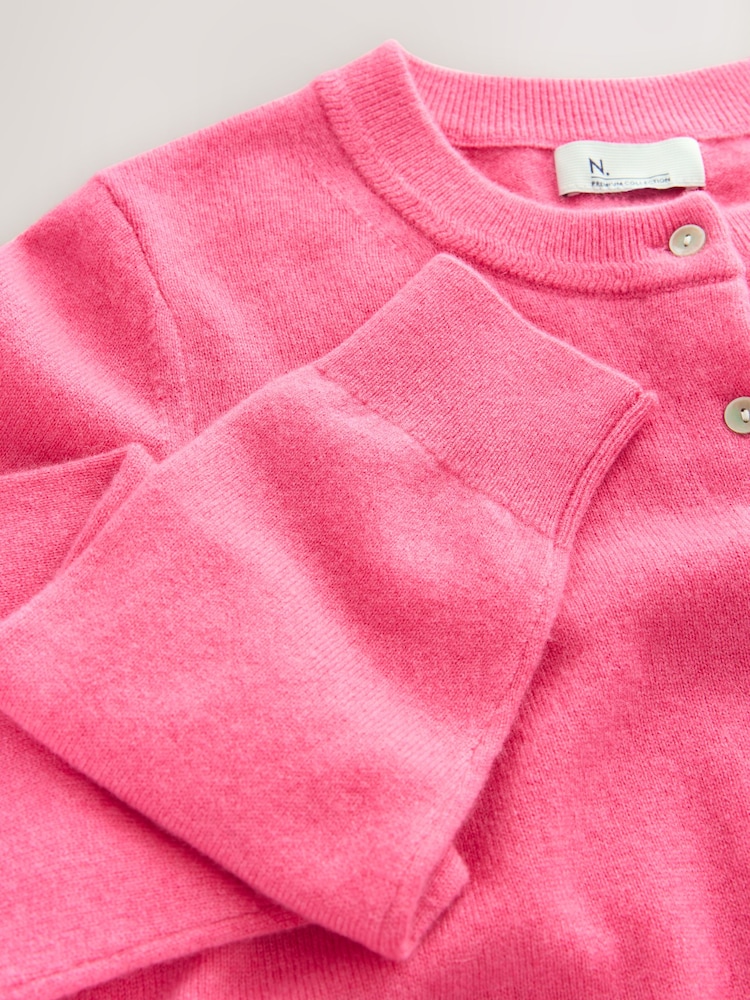 Bright Pink N.Premium 100% Cashmere Long Sleeve Cardigan - Image 7 of 7