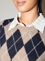 بيج / أزرق كحلي أرجيل - Collar Layer Jumper With Wool - صورة 5 من 8