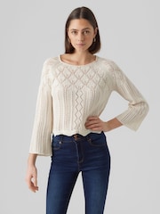 VERO MODA 3/4 Sleeve Boat Neck Crochet Top - Image 2 of 6