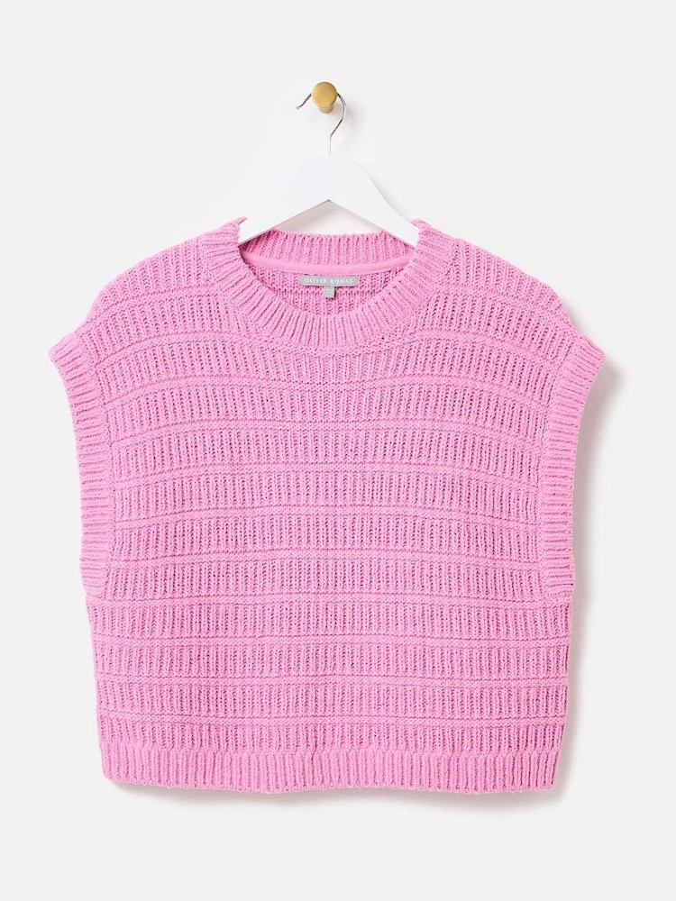 Oliver Bonas Pink Ribbed Textured Knitted Vest - Image 1 of 5