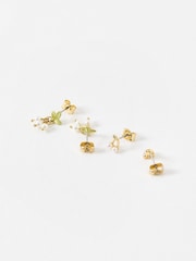 Oliver Bonas Green Flor Tiny Cherry and Flower Stud Earrings Set 4 - Image 2 of 5