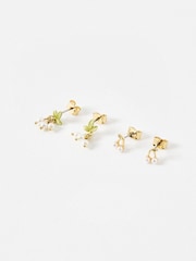 Oliver Bonas Green Flor Tiny Cherry and Flower Stud Earrings Set 4 - Image 3 of 5