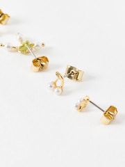 Oliver Bonas Green Flor Tiny Cherry and Flower Stud Earrings Set 4 - Image 4 of 5