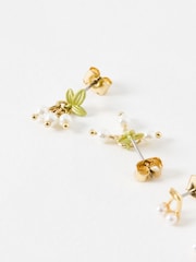 Oliver Bonas Green Flor Tiny Cherry and Flower Stud Earrings Set 4 - Image 5 of 5