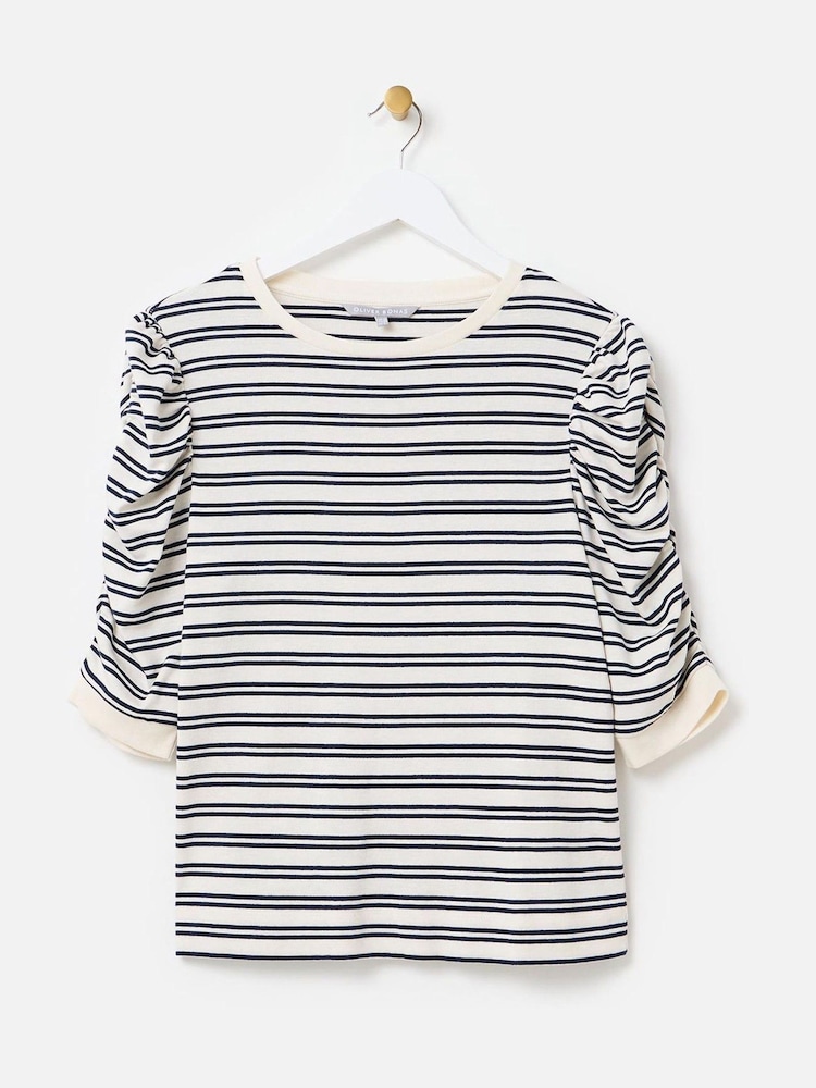 Oliver Bonas Striped Ruched Sleeve Top - Изображение 1 из 5