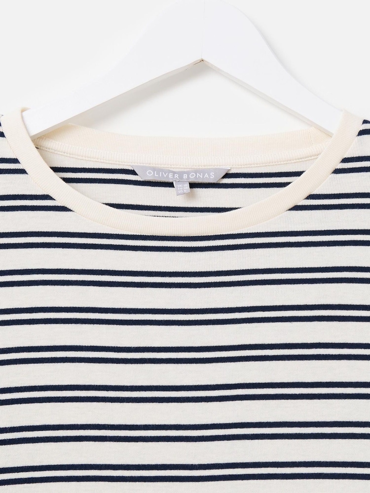 Oliver Bonas Blue Striped Ruched Sleeve Top - Image 3 of 5