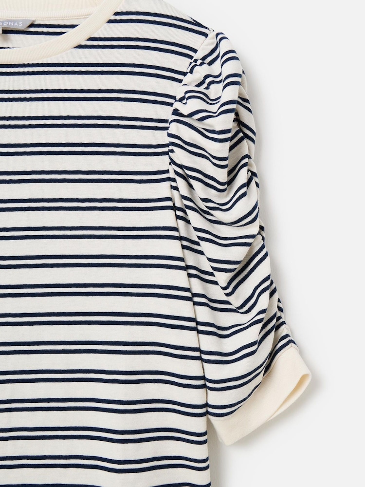 Oliver Bonas Blue Striped Ruched Sleeve Top - Image 4 of 5